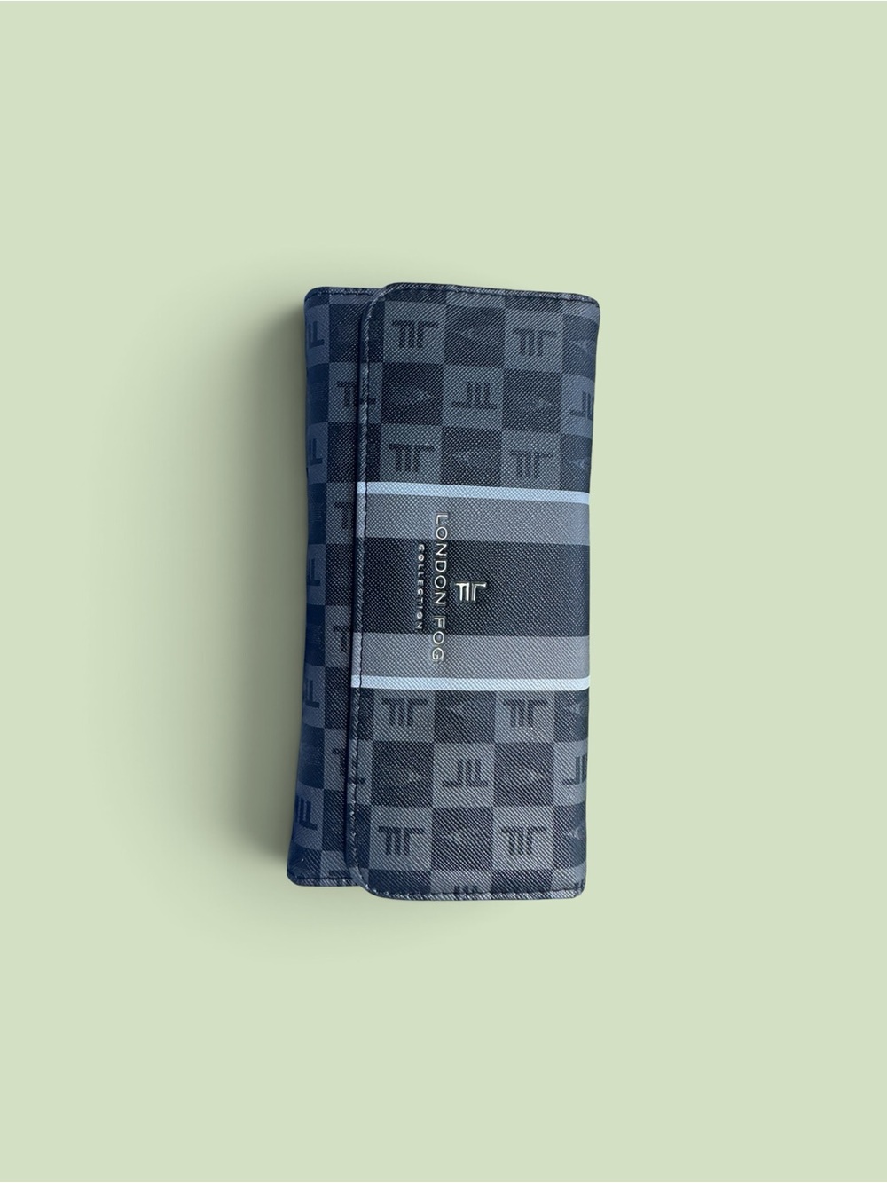 London Fog Black and Gray Checkered Signature Wallet